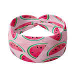 Adult women's pink headband with allover medium watermelon slices