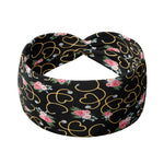 Adult women's black headband with pink and red bouquets and white stethoscope print