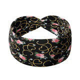 Adult women's black headband with pink and red bouquets and white stethoscope print